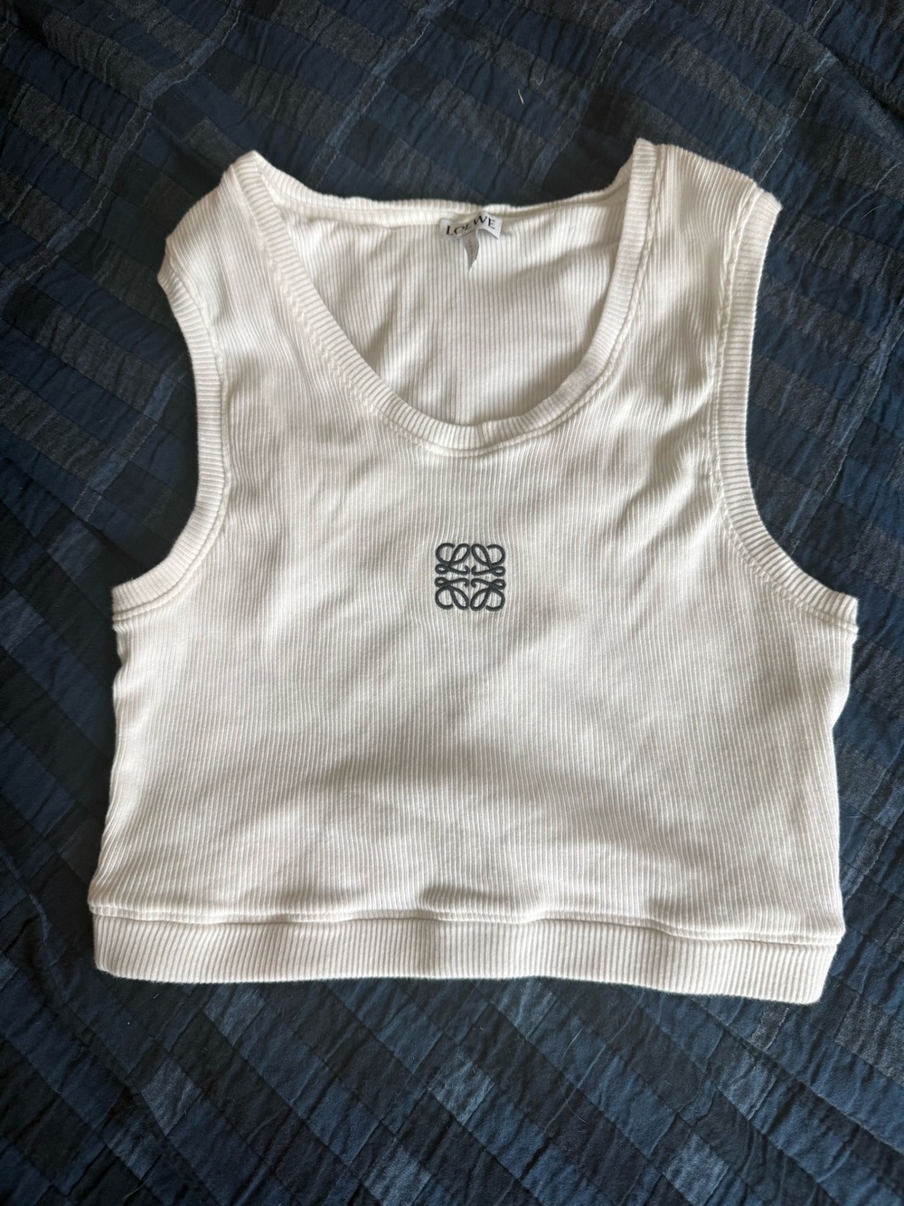Loewe Cream Ribbed Logo Crop Tank
